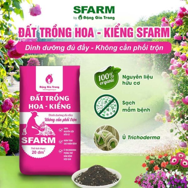 Đất sạch hữu cơ Sfarm Đặng Gia Trang trộn sẵn dùng trồng cây cho hoa, bonsai, cây kiểng túi 5dm (1.7kg) Đất - Sỏi - Xơ dừa