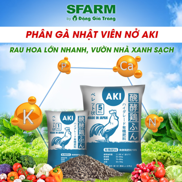 Phân gà Nhật Bản AKI SFARM (1kg,5kg,15kg,25kg) – Phân hữu cơ dạng viên nở Phân bón cây & lá Phân gà AKI